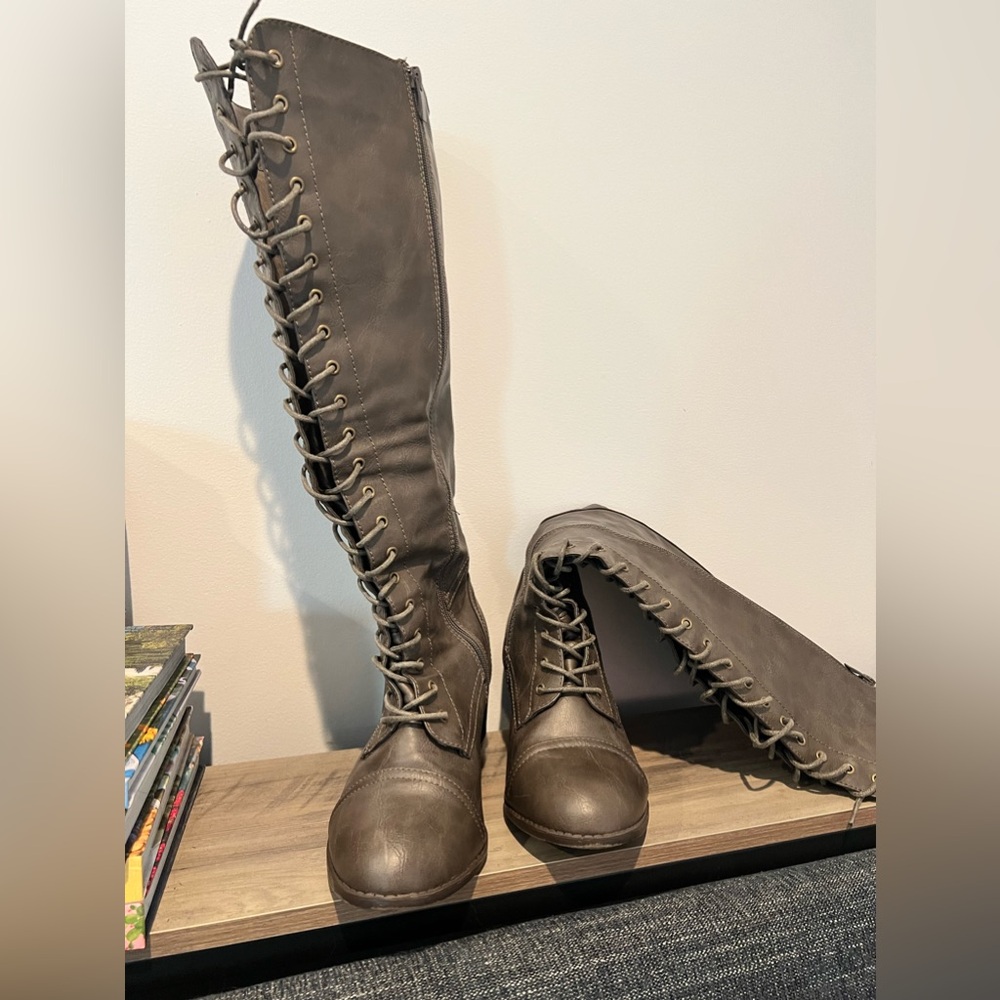 zip up and lace up torrid wide calf gray green knee high boots size 10